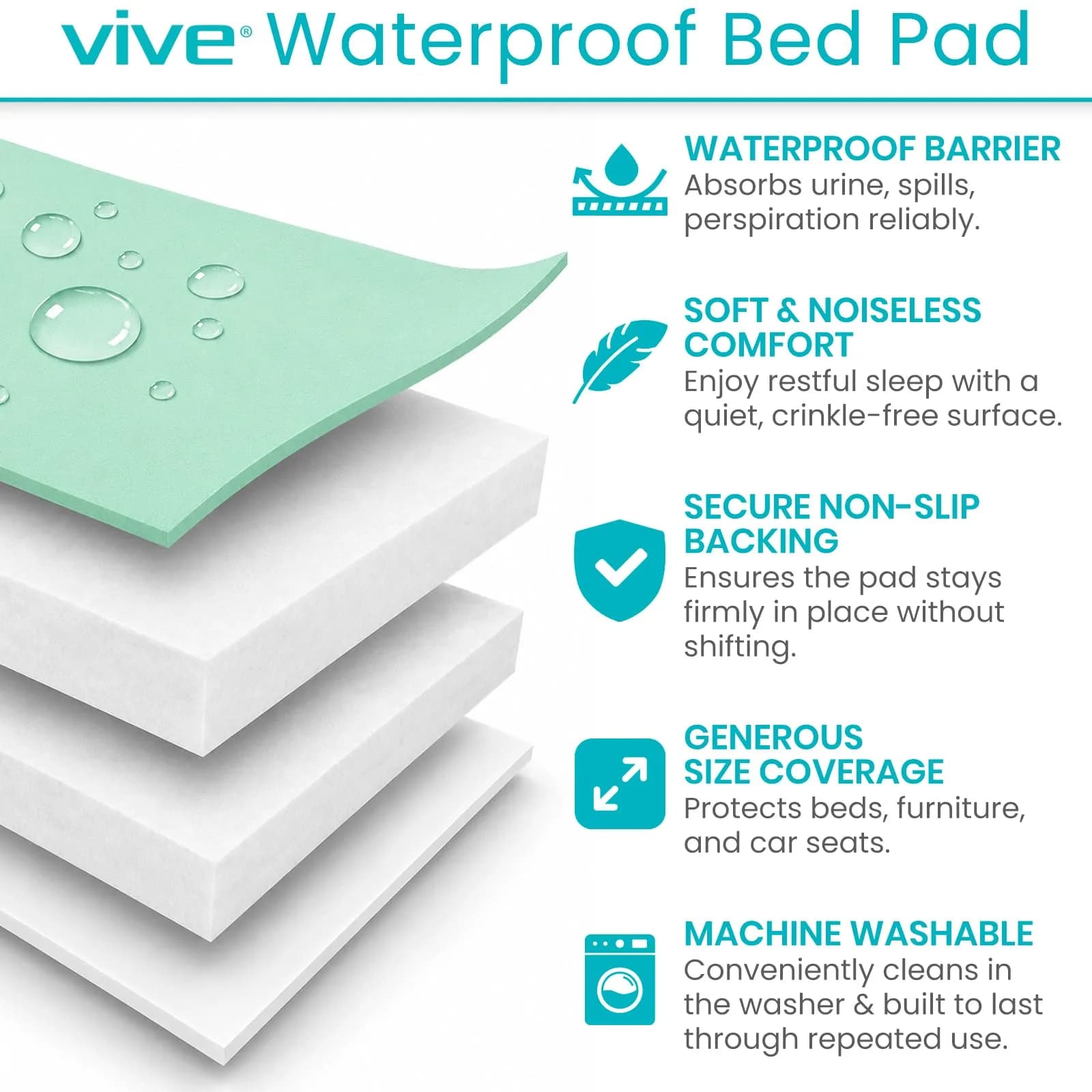 SURES Washable Waterproof Bed Pad Mattress Protector 86cm x 132cm (34" x 52") 4 Pack | Effective Leakproof Barrier for Incontinence - view 2