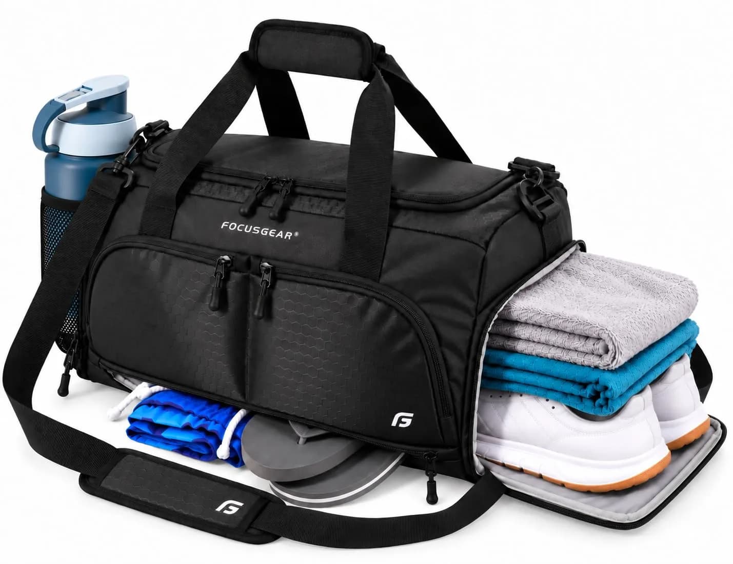 FocusGear Small Duffel Bag Water Resistant 15" | 10 Compartments for Gym & Travel - main product image
