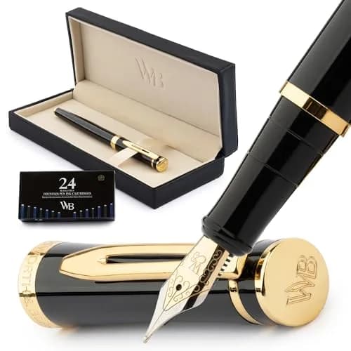 Wordsworth & Black Luxury Fountain Pen Set with Medium Nib, Black Gold | German Iridium Nib thumbnail 1