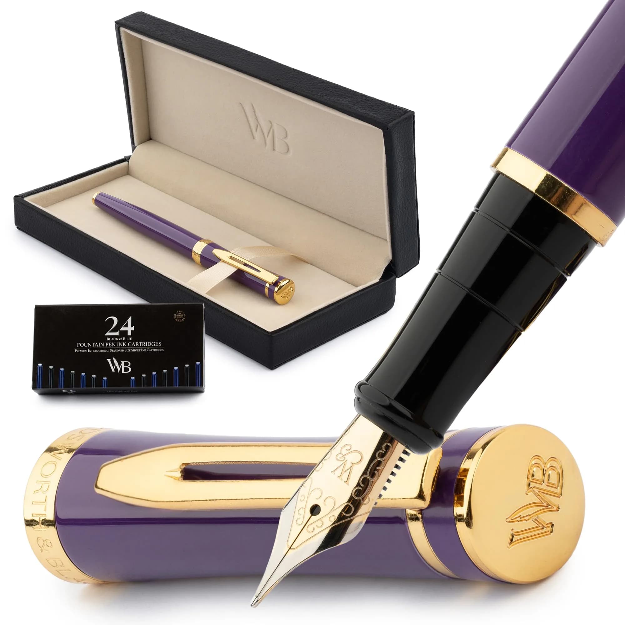 Wordsworth & Black Luxury Fountain Pen Set Medium Nib Purple | Smooth Ink Flow — Velvet Purple / Medium Nib