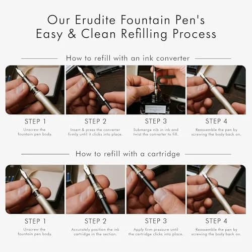 Wordsworth & Black Luxury Fountain Pen Set Medium Nib Black Chrome | German Iridium Nib, Brass Body, 24 Ink Cartridges, Leather Gift Box thumbnail 9