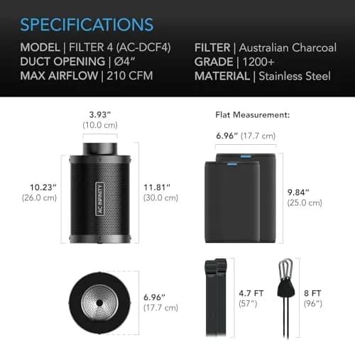 AC Infinity Air Carbon Filter 4" with Premium Australian Charcoal | 210 CFM Airflow for Grow Tents thumbnail 7