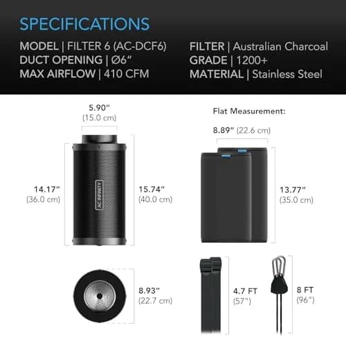AC Infinity Air Carbon Filter 6" (156g) | 410 CFM Odor Control for Grow Tents thumbnail 7