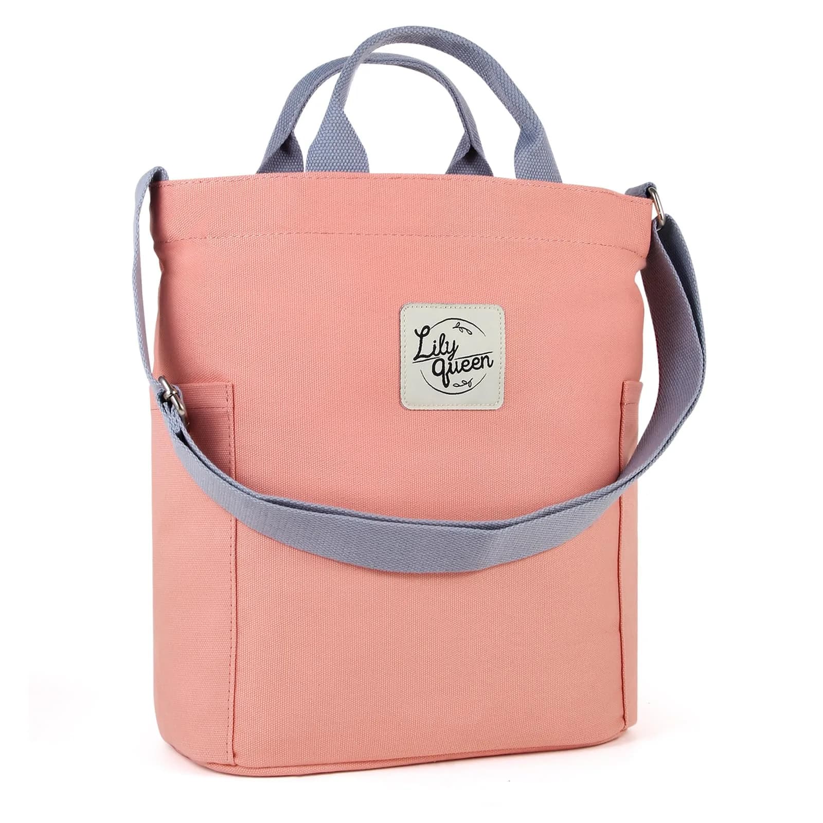 Lily queen Women Canvas Tote Handbag | Casual Hobo Shoulder Bag Crossbody in Taupe Grey — Almond Pink