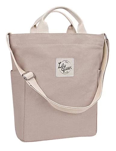 Lily queen Women Canvas Tote Handbag | Casual Hobo Shoulder Bag Crossbody in Taupe Grey thumbnail 1