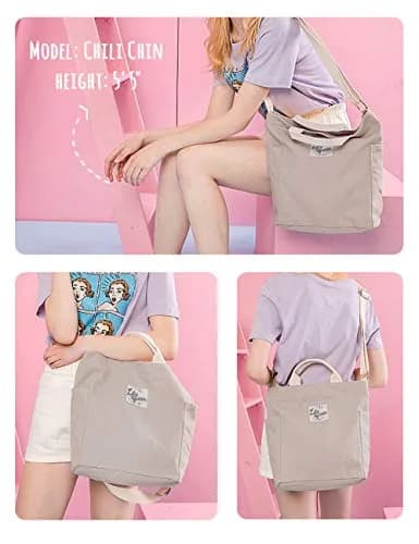 Lily queen Women Canvas Tote Handbag | Casual Hobo Shoulder Bag Crossbody in Taupe Grey thumbnail 2