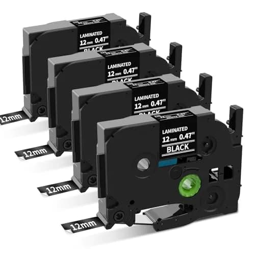 COLORWING White on Black TZe-335 Label Tape 12mm (0.47") x 8m | Compatible with Brother P-Touch Label Makers (4-Pack) thumbnail 1