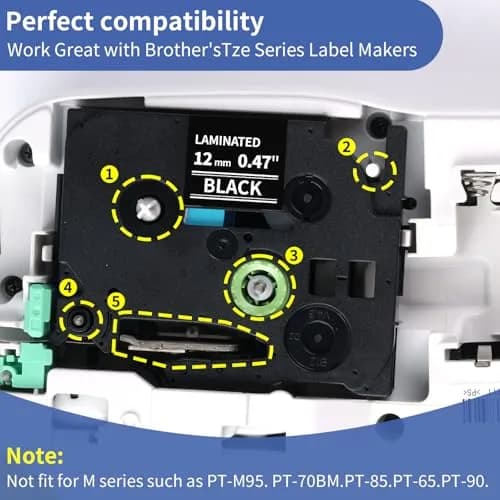 COLORWING White on Black TZe-335 Label Tape 12mm (0.47") x 8m | Compatible with Brother P-Touch Label Makers (4-Pack) thumbnail 2