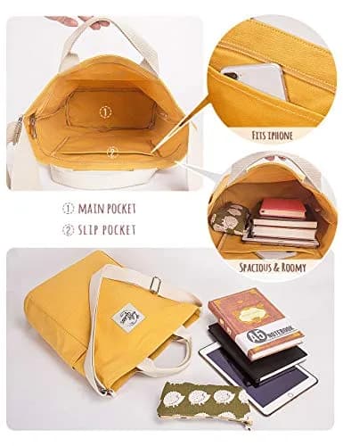 Lily queen Women Canvas Tote Handbag | Casual Shoulder Crossbody Bag in Yellow thumbnail 4
