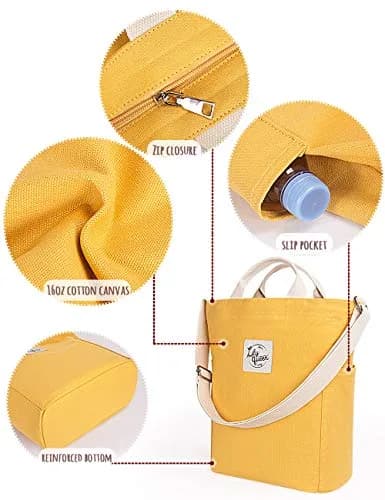 Lily queen Women Canvas Tote Handbag | Casual Shoulder Crossbody Bag in Yellow thumbnail 5