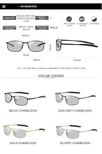 FEISEDY Classic Photochromic Polarized Sunglasses for Men & Women | 59mm (2.32 inches) thumbnail 5