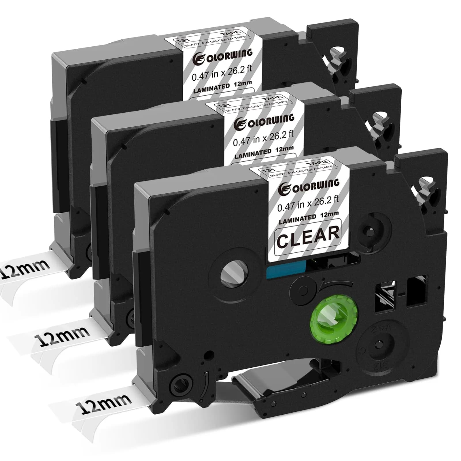 COLORWING Compatible Brother TZ Tape 12mm Black on Clear Laminated Label Tape 3-Pack | Durable & Easy Peel — Black on Clear