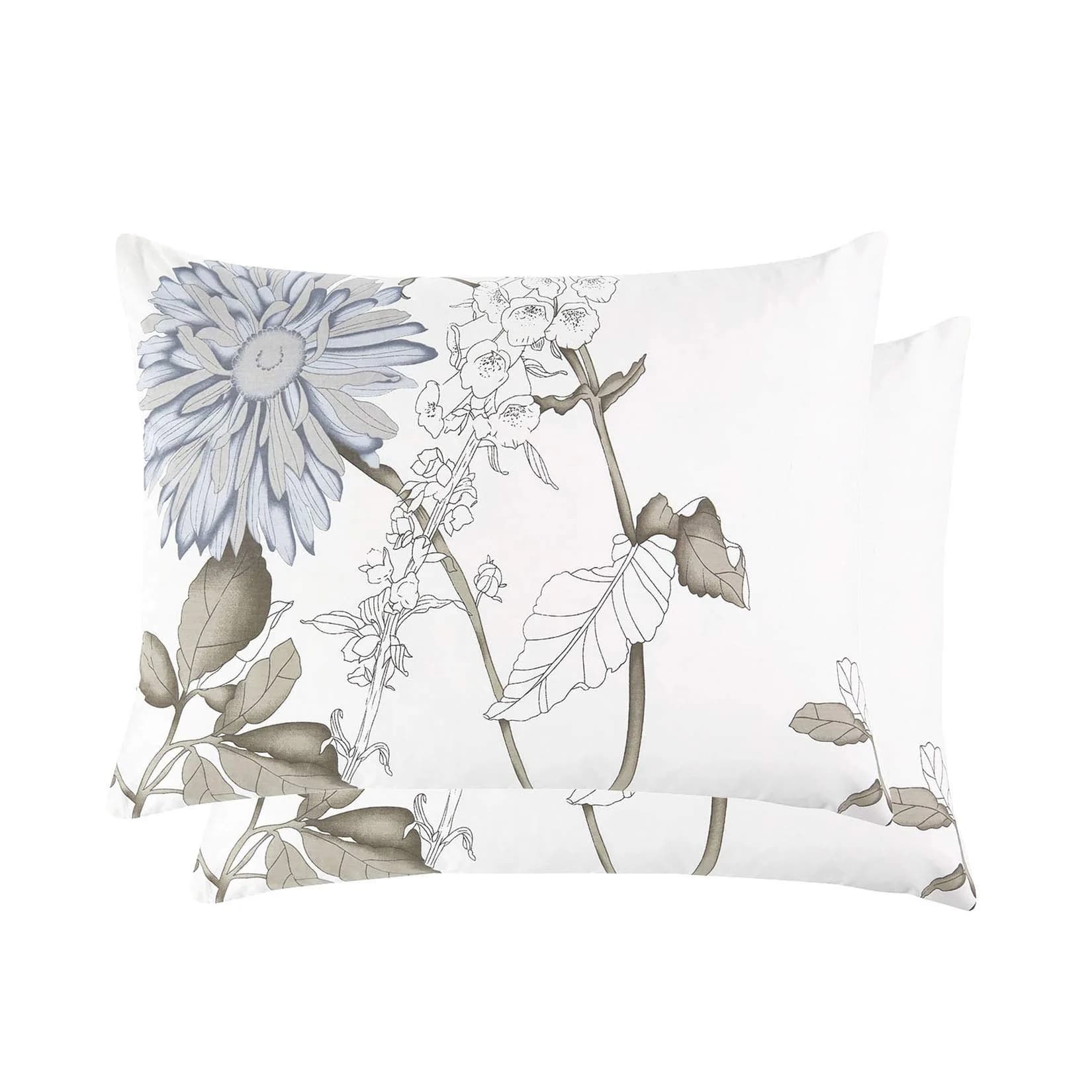 Wake In Cloud Floral Pillow Cases, 100% Cotton, King Size 20x36 Inches | Vintage Botanical Design