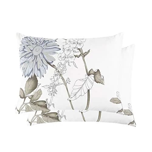 Wake In Cloud Floral Pillow Cases, 100% Cotton, King Size 20x36 Inches | Vintage Botanical Design thumbnail 1