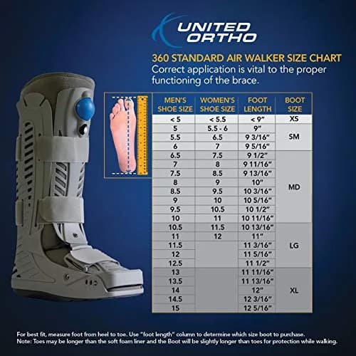 United Ortho USA16101 360 Air Walker Standard Fracture Boot, X Small, Grey | Support for ankle & leg injuries thumbnail 3