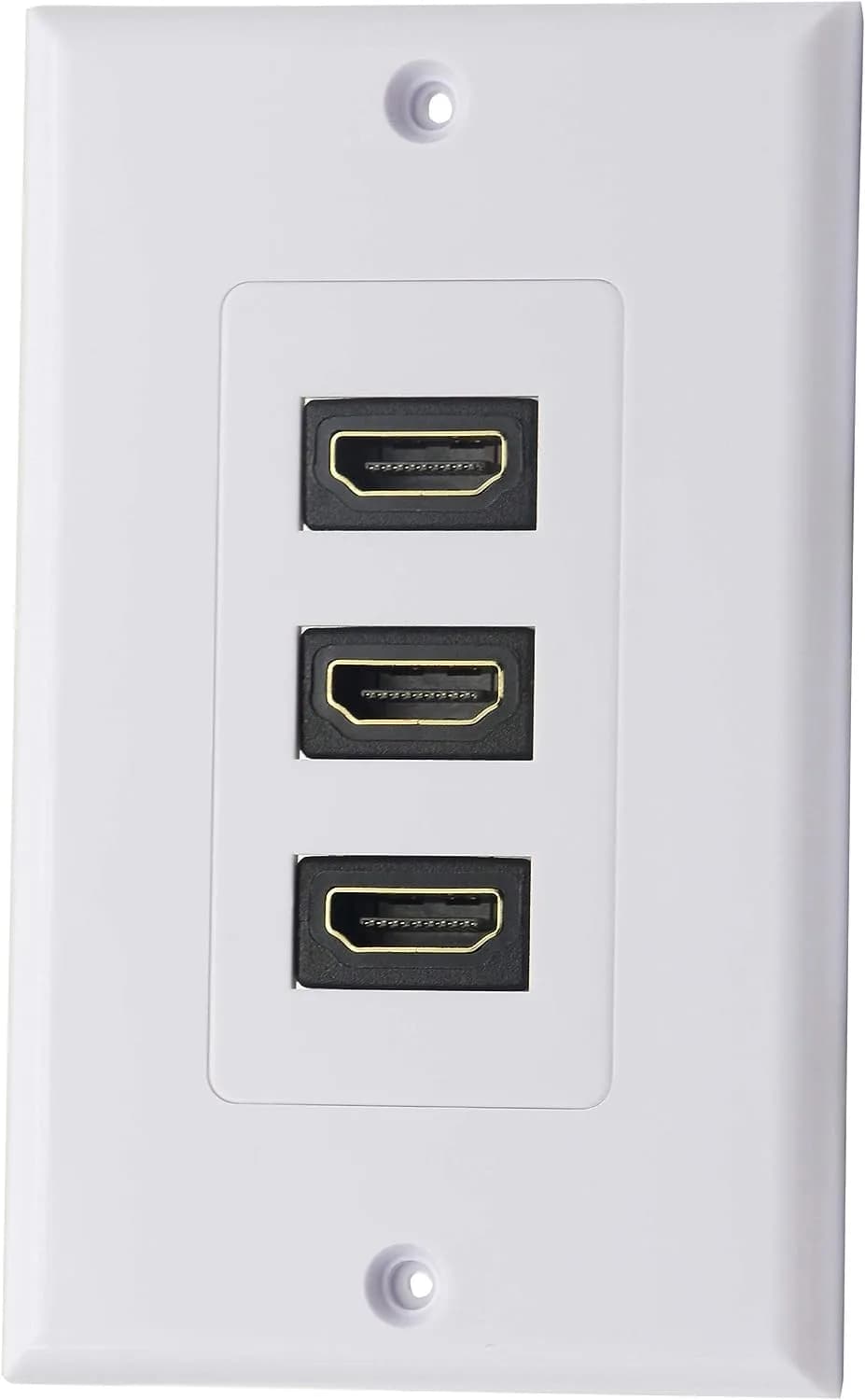 zdyCGTime 3-Port HDMI 2.0 Decorative Wall Plate 11.4cm x 7cm | Supports 4K 60Hz, Easy Install, White — 3 HDMI