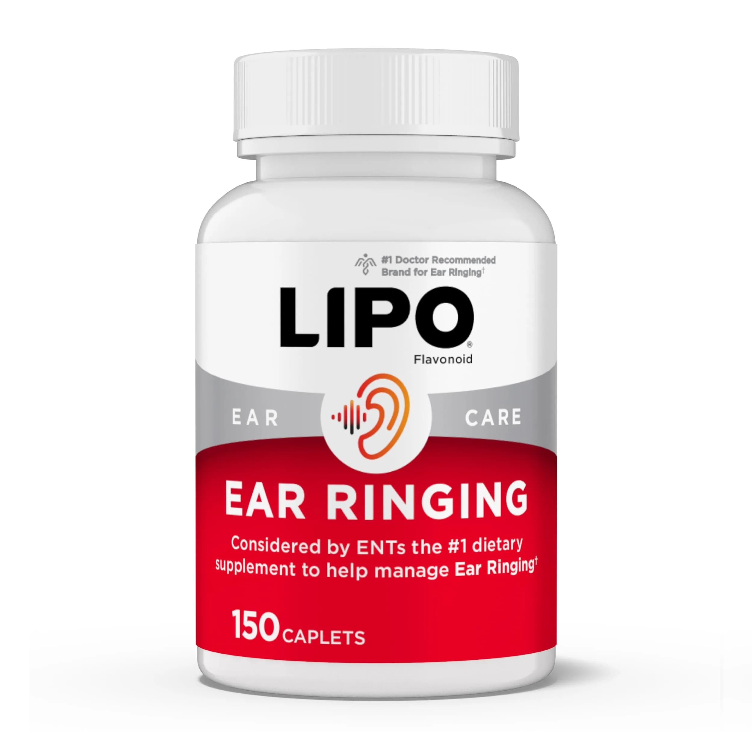 LIPO Ear Ringing Support Caplets 150 Count (675 g) | Clinically Studied Bioflavonoid Formula for Inner Ear Health — Caplet