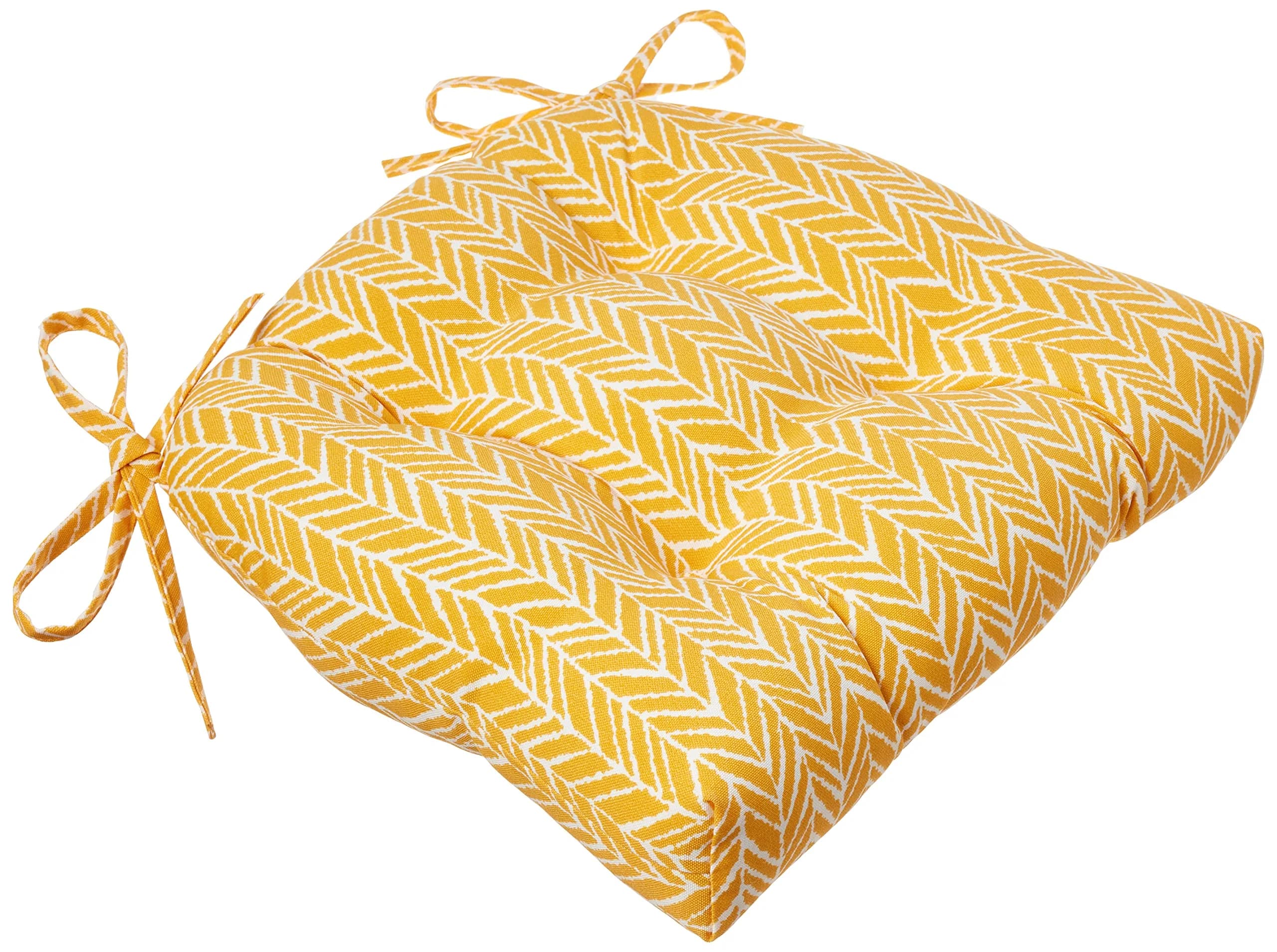Pillow Perfect Outdoor/Indoor Herringbone Egg Yolk Reversible Chair Pads, 15.5" x 16" | Bright Yellow, 2 Pack — Chair Pads, 15.5" x 16"