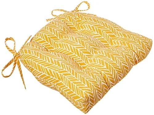 Pillow Perfect Outdoor/Indoor Herringbone Egg Yolk Reversible Chair Pads, 15.5" x 16" | Bright Yellow, 2 Pack thumbnail 1