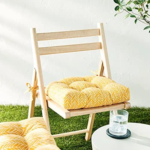 Pillow Perfect Outdoor/Indoor Herringbone Egg Yolk Reversible Chair Pads, 15.5" x 16" | Bright Yellow, 2 Pack thumbnail 2