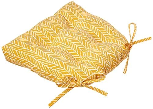 Pillow Perfect Outdoor/Indoor Herringbone Egg Yolk Reversible Chair Pads, 15.5" x 16" | Bright Yellow, 2 Pack thumbnail 3