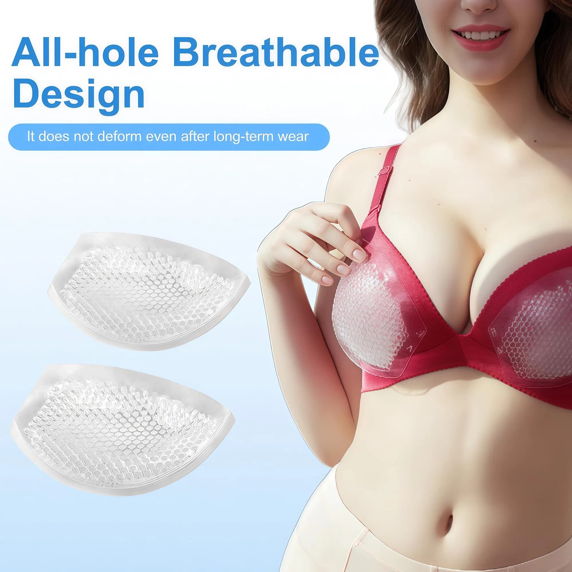ericotry Clear Silicone Bra Inserts for Swimsuits & Bikinis | Waterproof Breathable Push-up Pads - view 6