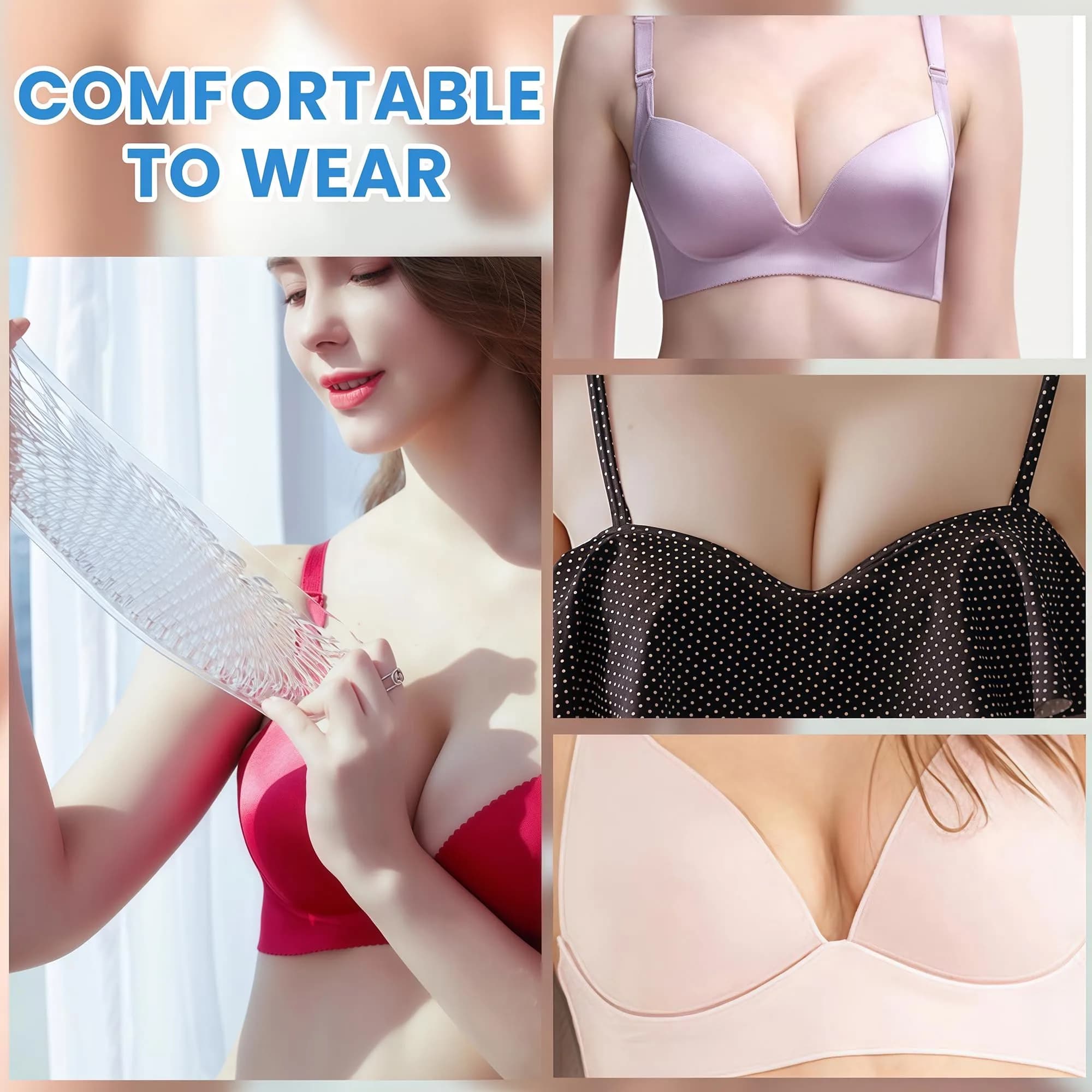ericotry Clear Silicone Bra Inserts for Swimsuits & Bikinis | Waterproof Breathable Push-up Pads - view 7