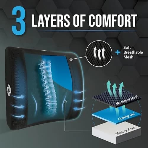 Samsonite Cooling Memory Foam Lumbar Support Pillow with Adjustable Strap & Breathable Mesh Cover | Ergonomic Back Cushion for Office Chair, Car Seat, Gaming Chair (Black Mesh) thumbnail 4