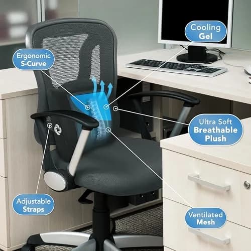 Samsonite Cooling Memory Foam Lumbar Support Pillow with Adjustable Strap & Breathable Mesh Cover | Ergonomic Back Cushion for Office Chair, Car Seat, Gaming Chair (Black Mesh) thumbnail 6