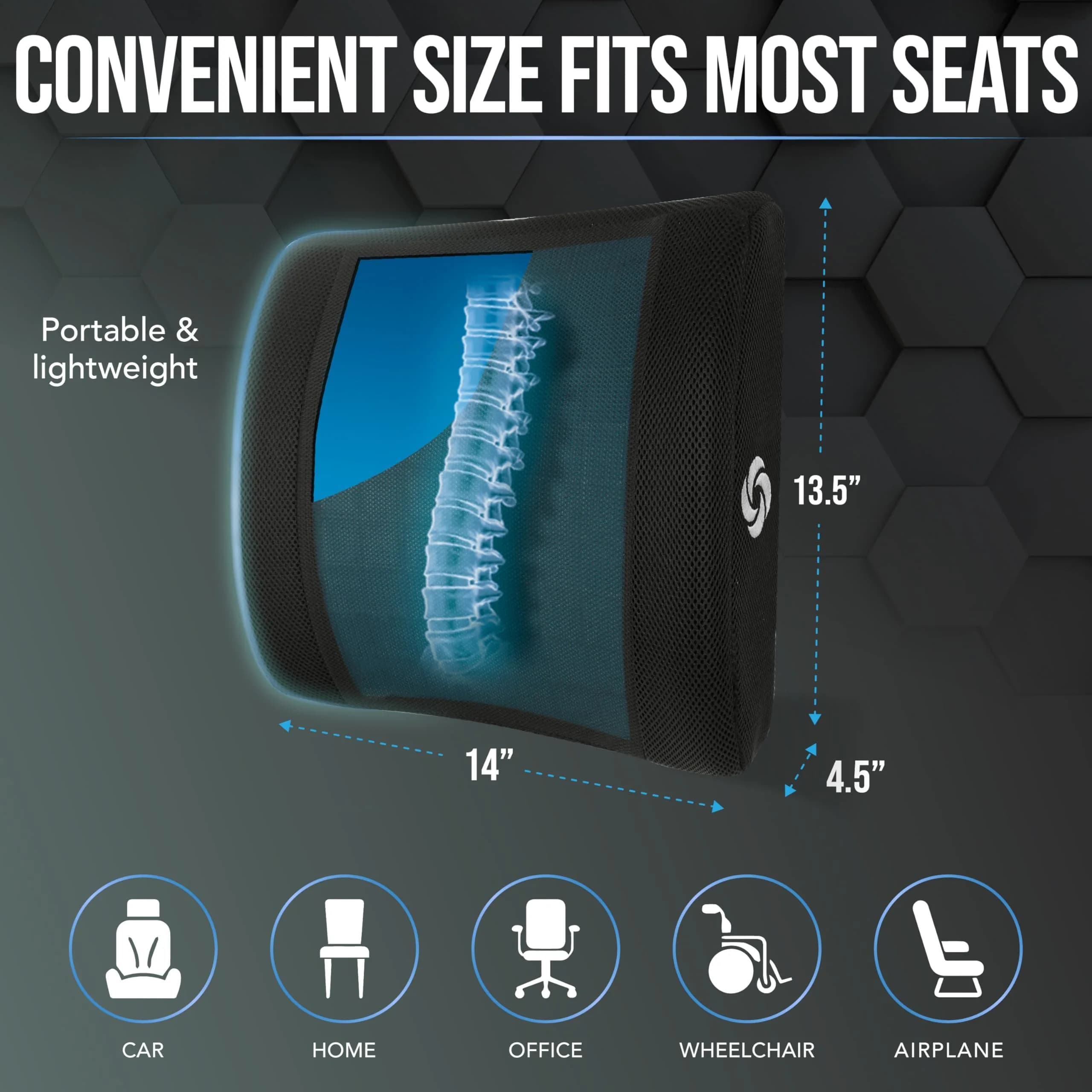 Samsonite Cooling Memory Foam Lumbar Support Pillow with Adjustable Strap & Breathable Mesh Cover | Ergonomic Back Cushion for Office Chair, Car Seat, Gaming Chair (Black Mesh) - view 7