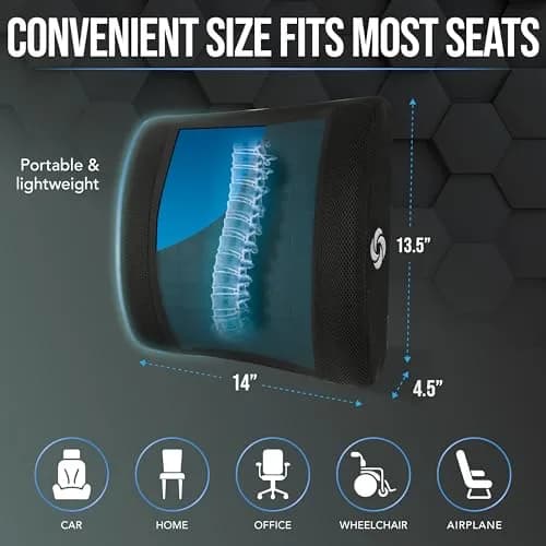 Samsonite Cooling Memory Foam Lumbar Support Pillow with Adjustable Strap & Breathable Mesh Cover | Ergonomic Back Cushion for Office Chair, Car Seat, Gaming Chair (Black Mesh) thumbnail 7