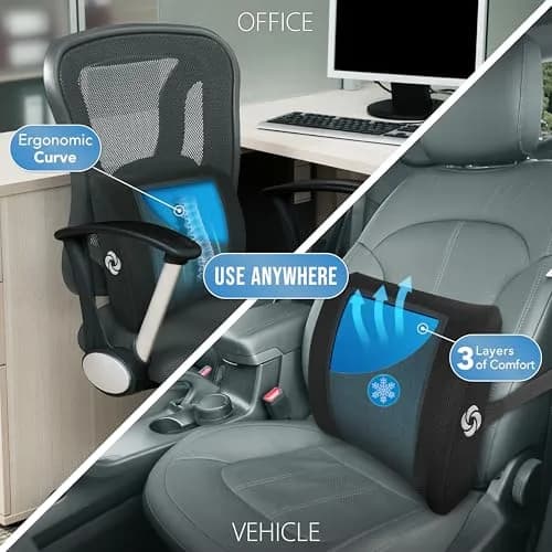 Samsonite Cooling Memory Foam Lumbar Support Pillow with Adjustable Strap & Breathable Mesh Cover | Ergonomic Back Cushion for Office Chair, Car Seat, Gaming Chair (Black Mesh) thumbnail 2