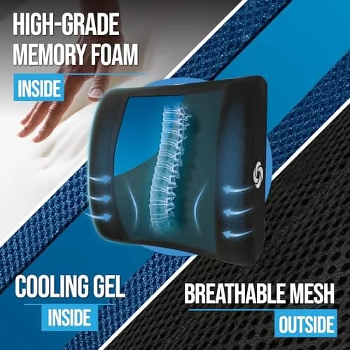 Samsonite Cooling Memory Foam Lumbar Support Pillow with Adjustable Strap & Breathable Mesh Cover | Ergonomic Back Cushion for Office Chair, Car Seat, Gaming Chair (Black Mesh) thumbnail 3