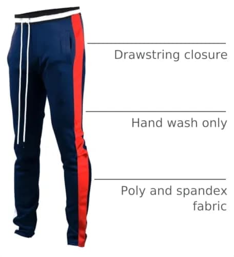 SCREENSHOT Men's Slim Fit Workout Track Pants S41700-Blue/Red | Athletic Slim Fit, Mid Rise, Cuffed, 95% Poly/5% Spandex, Small thumbnail 4