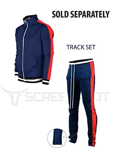 SCREENSHOT Men's Slim Fit Workout Track Pants S41700-Blue/Red | Athletic Slim Fit, Mid Rise, Cuffed, 95% Poly/5% Spandex, Small thumbnail 5