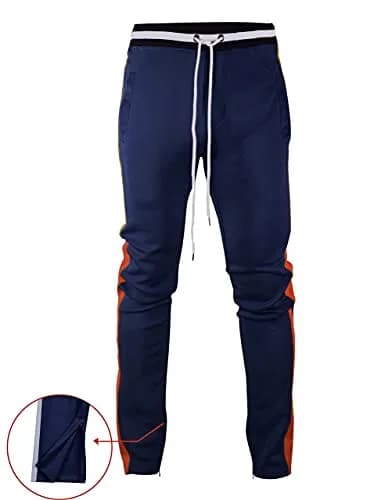 SCREENSHOT Men's Slim Fit Workout Track Pants S41700-Blue/Red | Athletic Slim Fit, Mid Rise, Cuffed, 95% Poly/5% Spandex, Small thumbnail 3