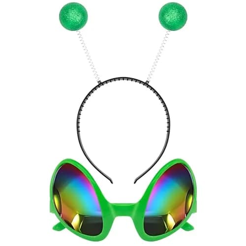 Cheerin Green Alien Headband & Glasses | Adult Space Cosplay Accessories for Halloween & Parties thumbnail 1