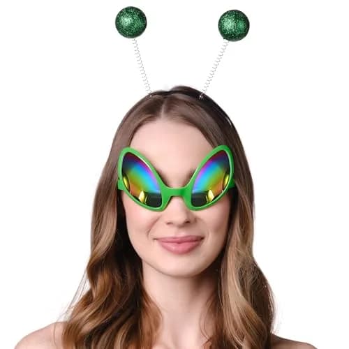 Cheerin Green Alien Headband & Glasses | Adult Space Cosplay Accessories for Halloween & Parties thumbnail 4
