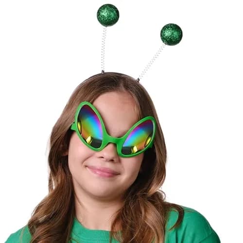 Cheerin Green Alien Headband & Glasses | Adult Space Cosplay Accessories for Halloween & Parties thumbnail 5