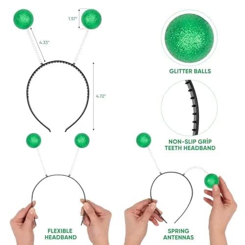 Cheerin Green Alien Headband & Glasses | Adult Space Cosplay Accessories for Halloween & Parties thumbnail 2