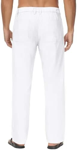 Janmid Men Casual Linen Pants White S | Breathable Summer Trousers for Men thumbnail 2