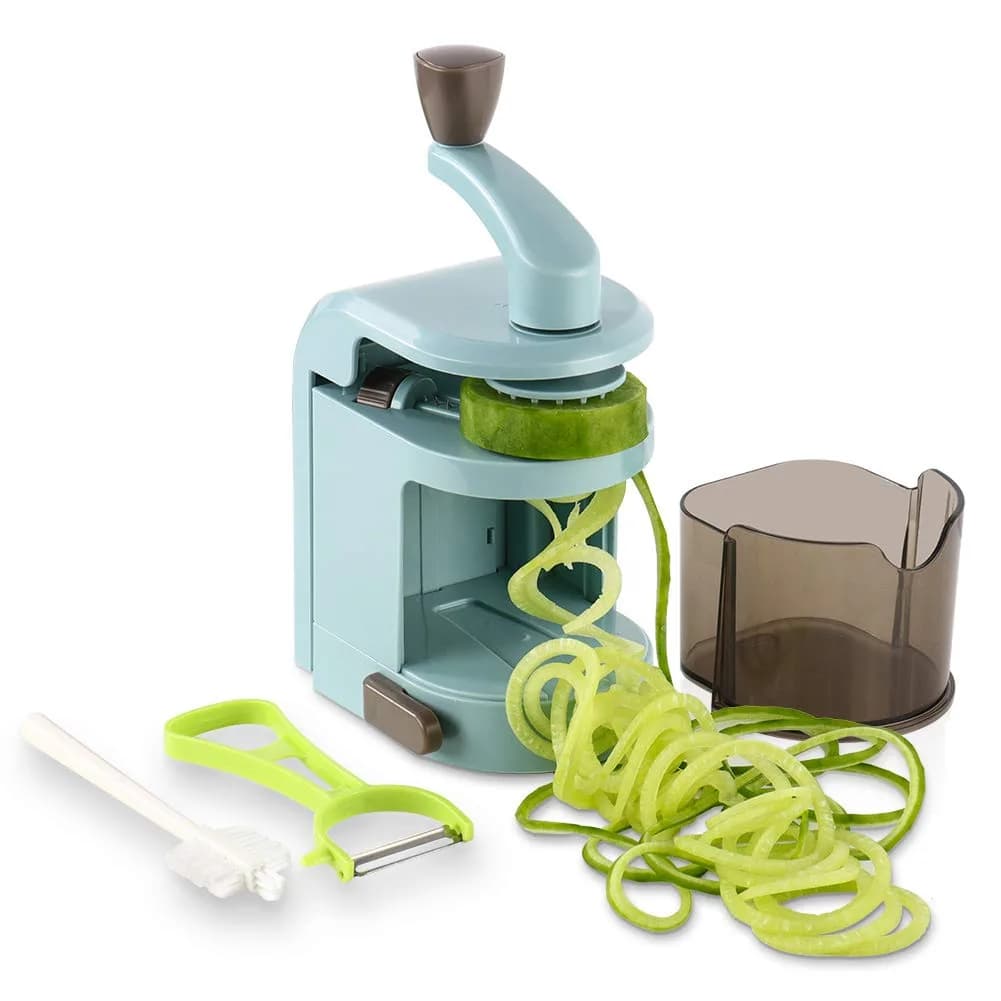 Ourokhome Vegetable Spiralizer Zucchini Noodles Maker – 4 Built-in Spiral Slicer Blades for Veggie Spaghetti Paste | Portable, BPA-Free Kitchen Tool — Teal