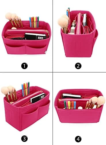LEXSION Felt Purse Bag Organizer Insert with Zipper, Rosy XL (34cm x 18cm x 17cm) | Keeps Handbags Shipshape thumbnail 4