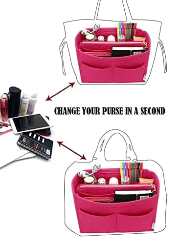 LEXSION Felt Purse Bag Organizer Insert with Zipper, Rosy XL (34cm x 18cm x 17cm) | Keeps Handbags Shipshape thumbnail 5