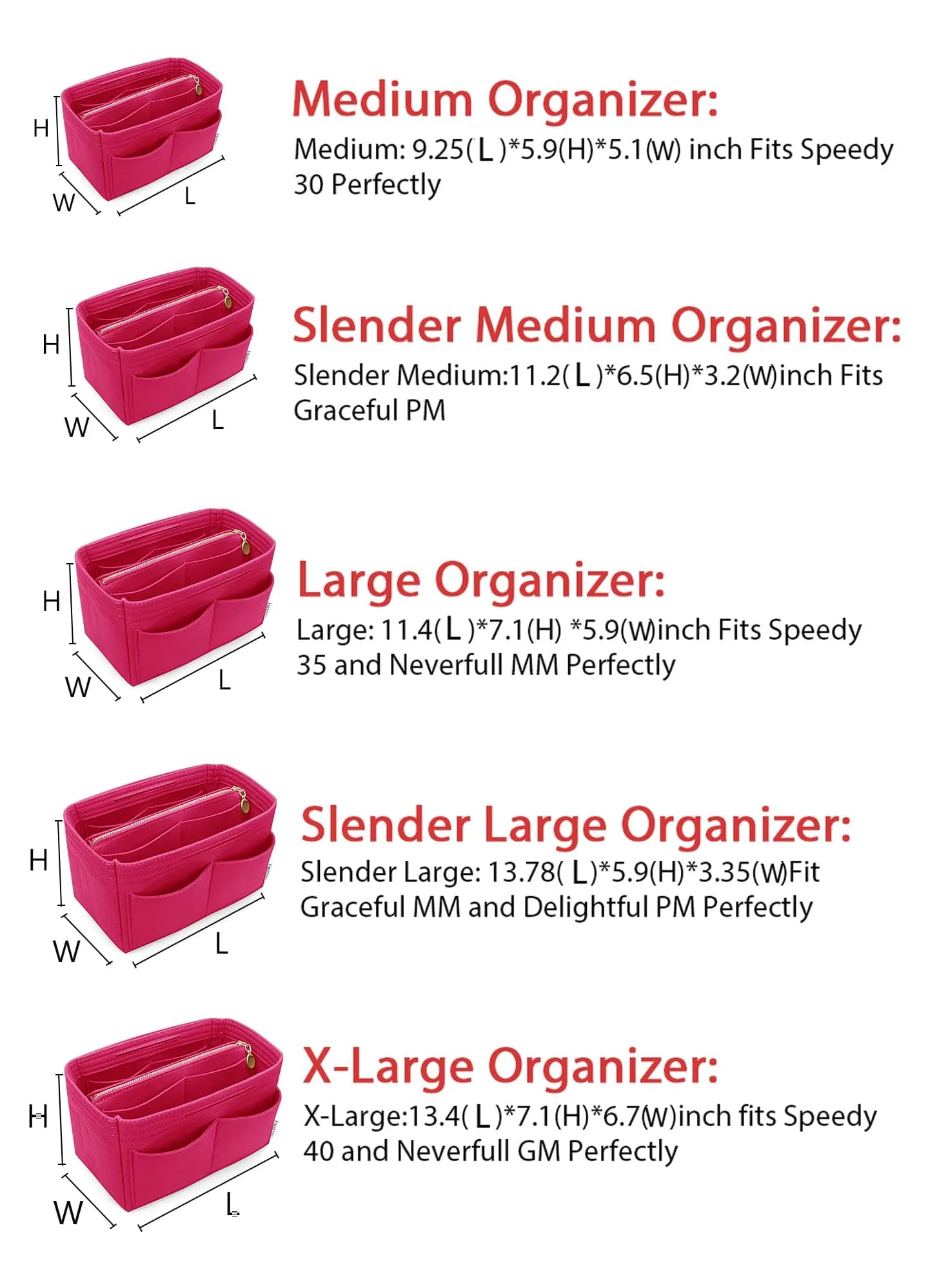 LEXSION Felt Purse Bag Organizer Insert with Zipper, Rosy XL (34cm x 18cm x 17cm) | Keeps Handbags Shipshape - view 6
