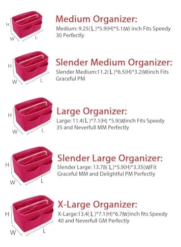 LEXSION Felt Purse Bag Organizer Insert with Zipper, Rosy XL (34cm x 18cm x 17cm) | Keeps Handbags Shipshape thumbnail 6