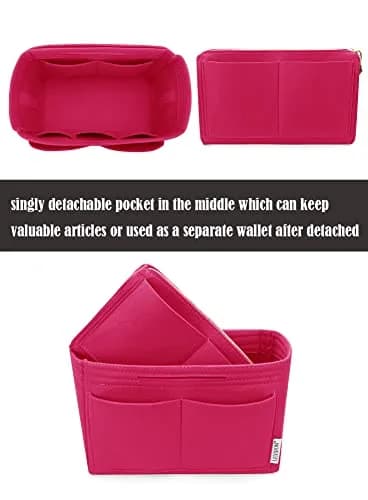 LEXSION Felt Purse Bag Organizer Insert with Zipper, Rosy XL (34cm x 18cm x 17cm) | Keeps Handbags Shipshape thumbnail 2