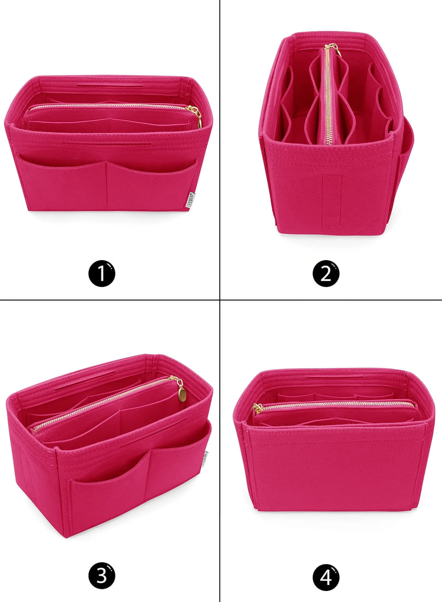LEXSION Felt Purse Bag Organizer Insert with Zipper, Rosy XL (34cm x 18cm x 17cm) | Keeps Handbags Shipshape - view 3