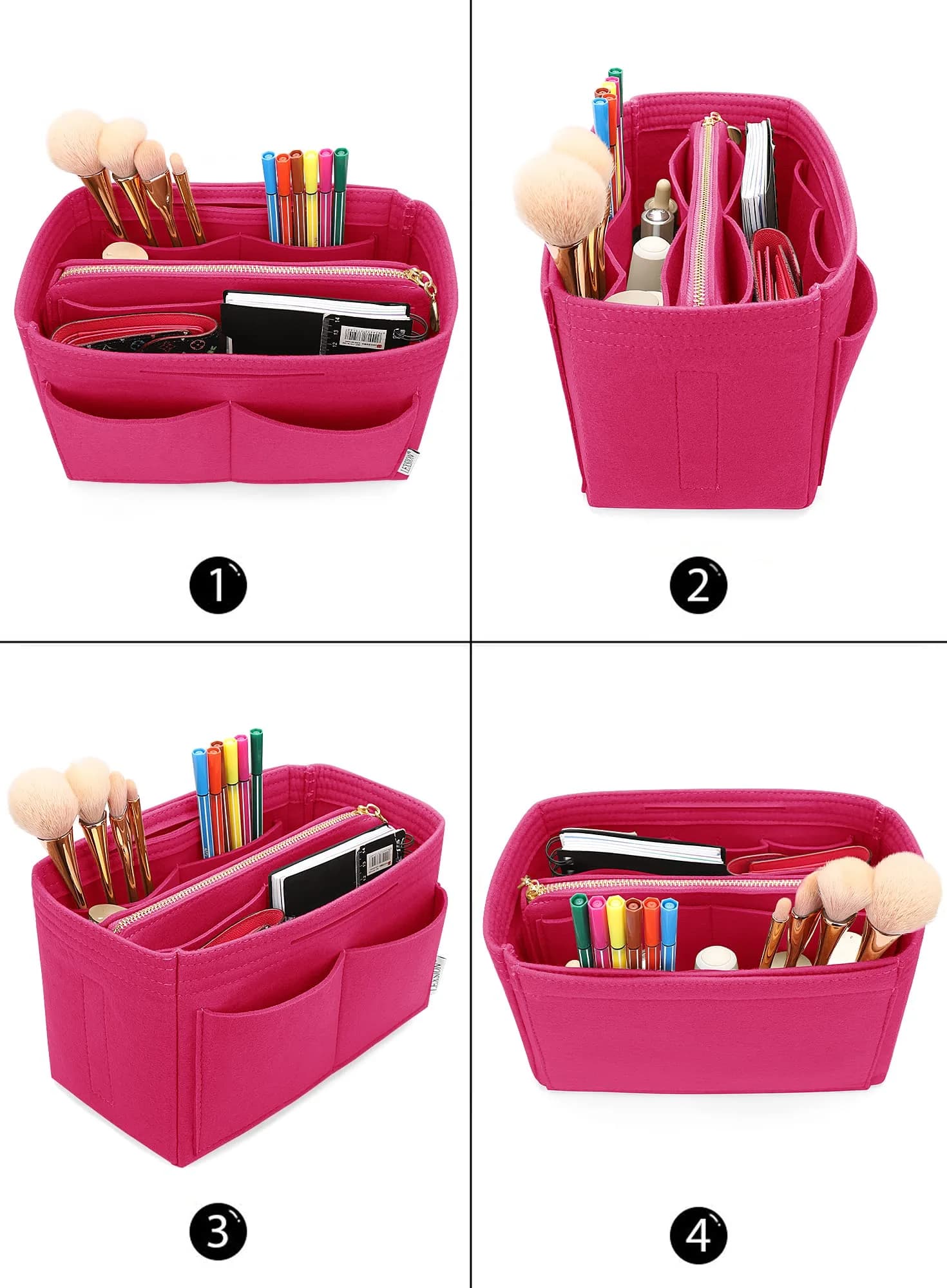LEXSION Felt Purse Bag Organizer Insert with Zipper, Rosy XL (34cm x 18cm x 17cm) | Keeps Handbags Shipshape - view 4