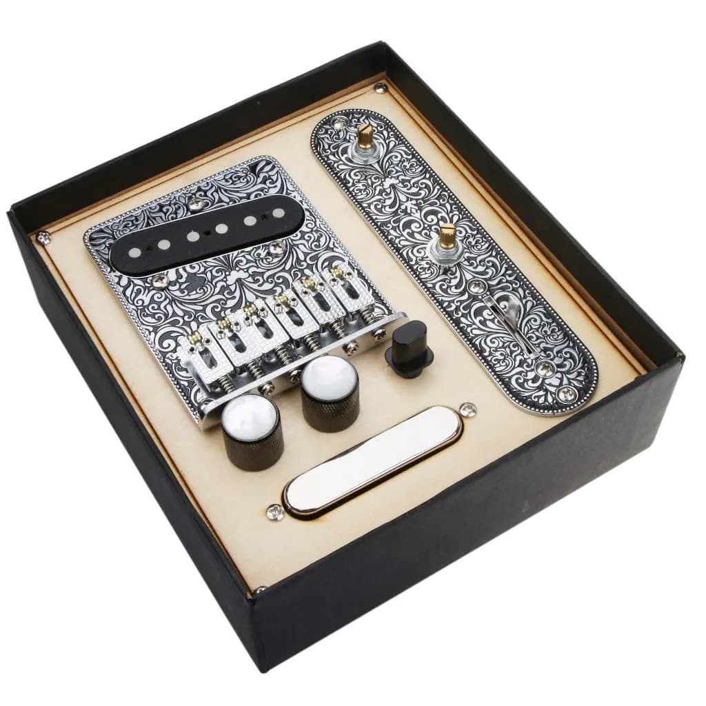Alnicov 6 Strings Saddle Bridge Plate, 3 Way Switch Control Plate, Neck Pickup Set for Fender Telecaster Electric Guitars Replacement Parts (Black) | Guitar Hardware Kit